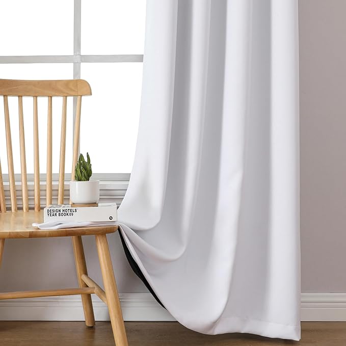 ChrisDowa White 100% Blackout Curtains 80 inch Long