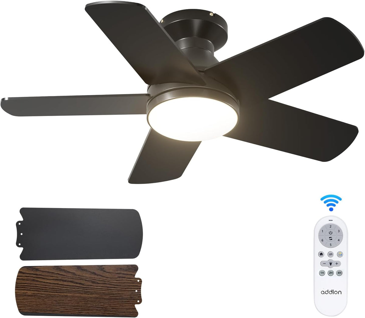 addlon 32 Inch Black Low Profile Ceiling Fans with Lights and Remote
