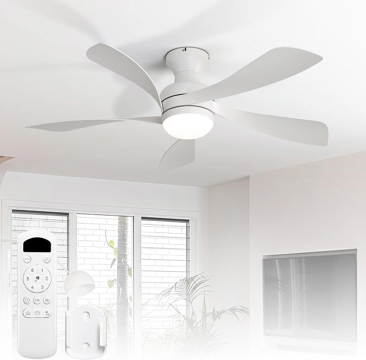Sofucor 42 Inch Low Profile Ceiling Fans with Lights and Remote