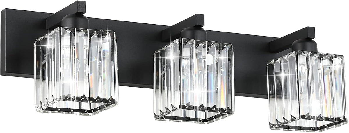 Aipsun Black Vanity Light Bathroom Lighting Fixtures 3 Light Crystal Modern B...