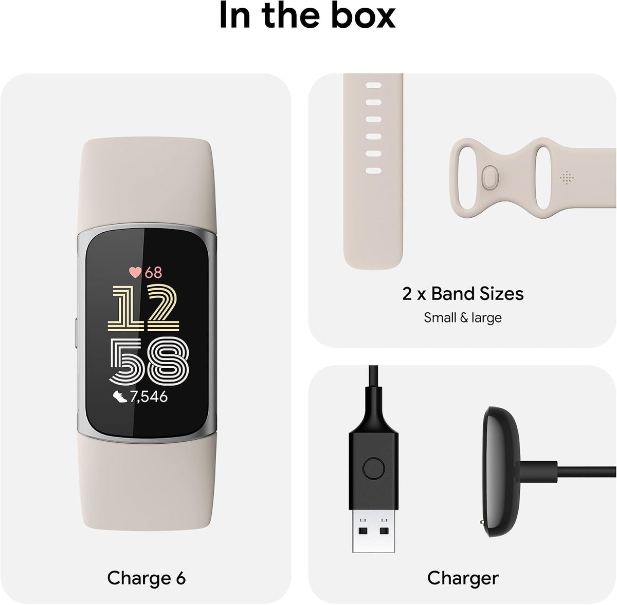Google Fitbit Charge 6 - Fitness Tracker - Porcelain/Silver