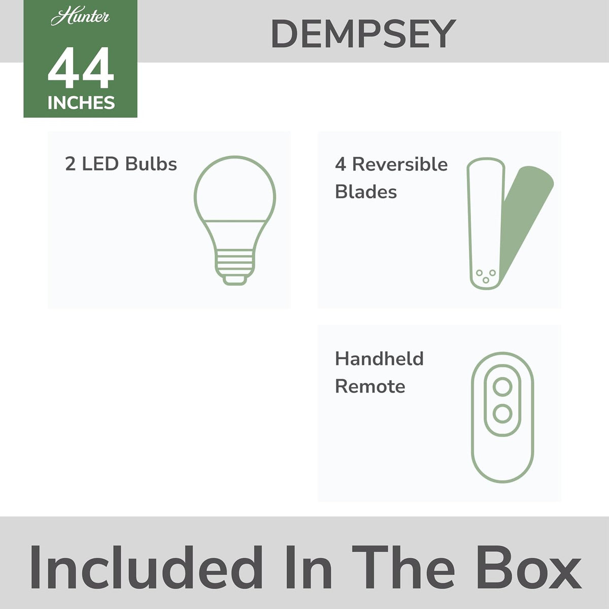 Hunter Dempsey, Indoor, Ceiling Fan, Modern, Quiet, 44 inch, Fresh White