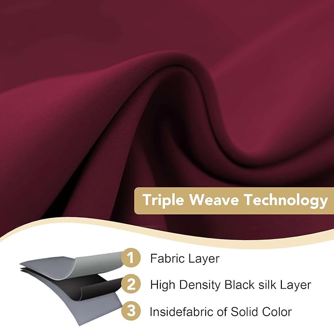 H.VERSAILTEX Burgundy Red Blackout Draperies Curtains Thermal Insulated Windo...