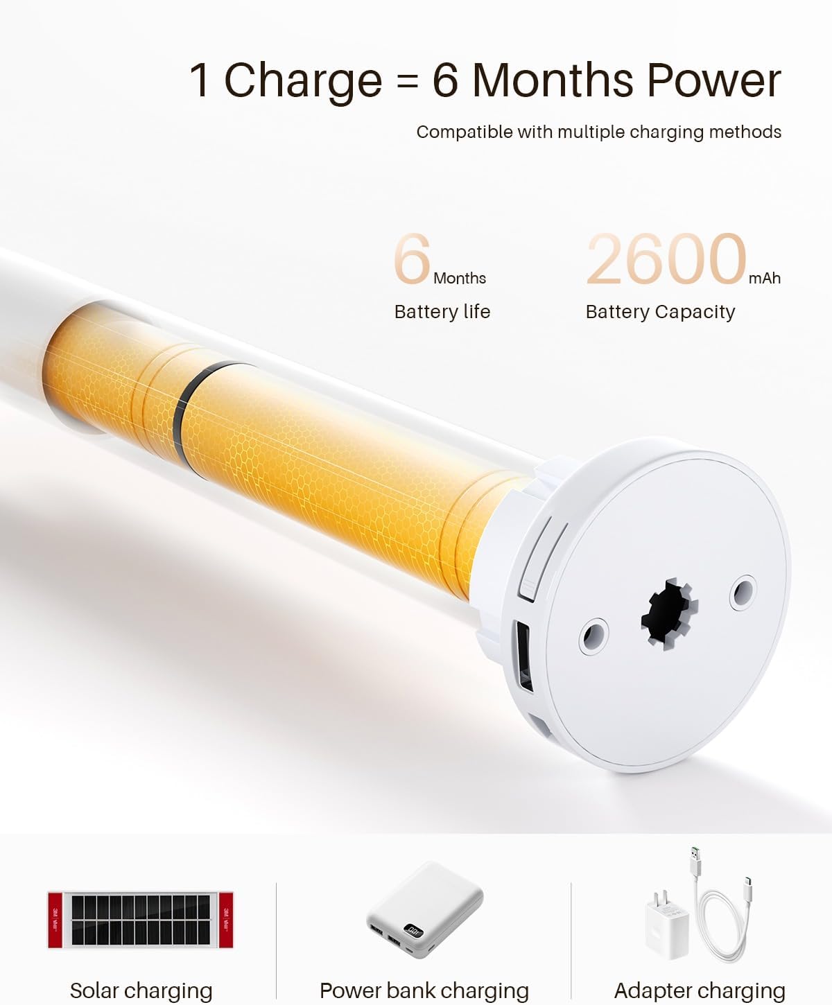 Smart Roller Shades for Windows, Works with Alexa, 23"W x 72"H, White