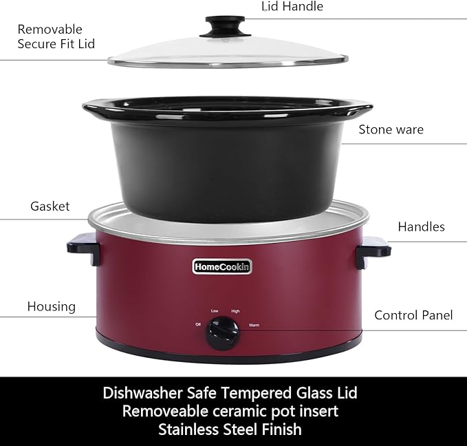HOMECOOKIN 8 Quart Slow Cooker Oval Manual Pot Food Warmer