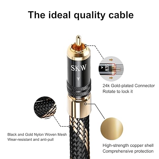 SKW Audiophiles Subwoofer Lock RCA Cable RCA to RCA Multiple Shield