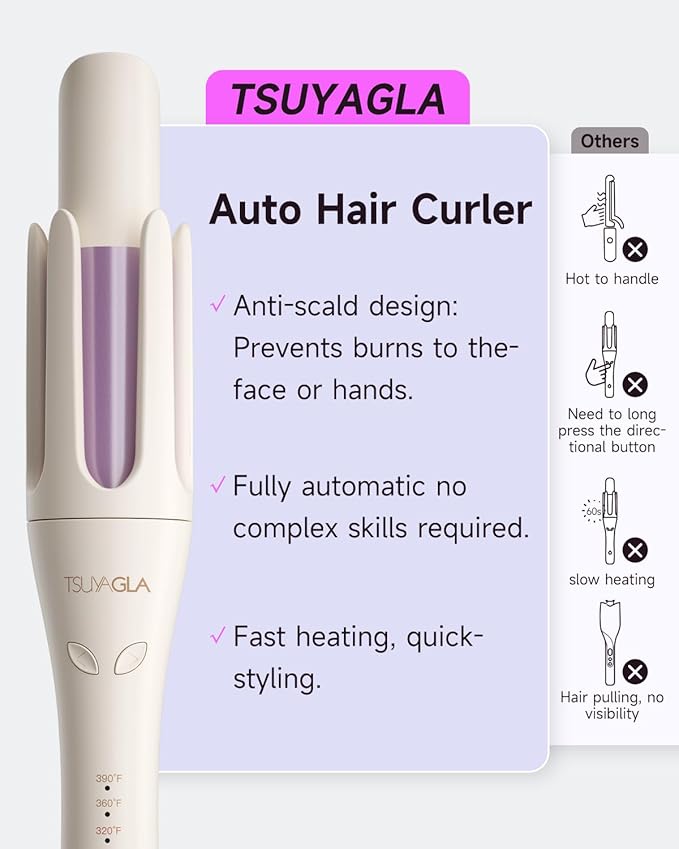 TSUYAGLA Automatic Hair Curler, 1 1/4 Inch Rotating Curling Iron