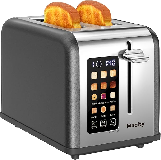 Mecity 2 Slice Touch Screen Toaster, 1.5" Wide Slot, Stainless Steel Smart
