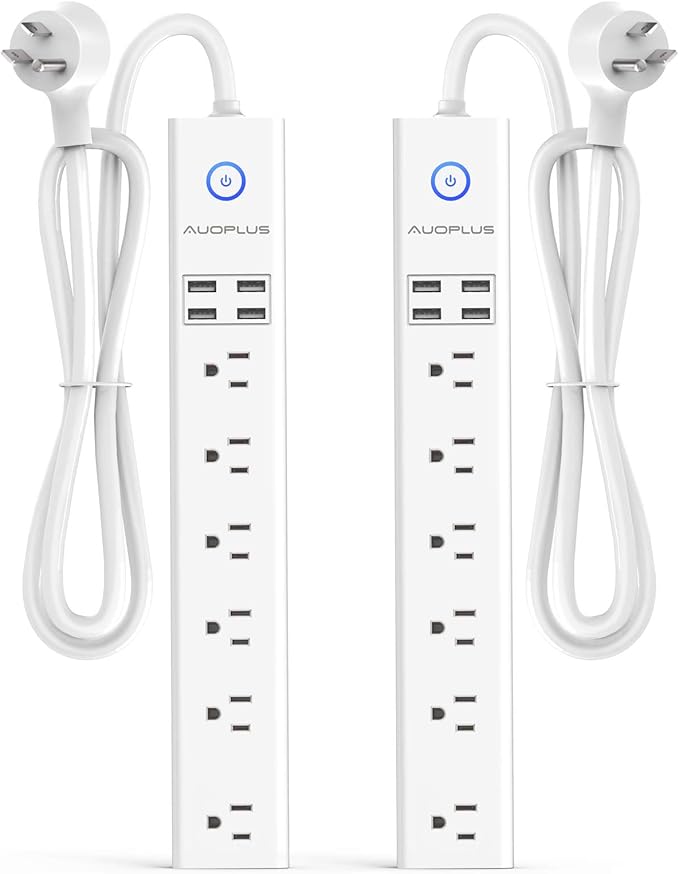 2 Pack Surge Protector Power Strip - 10FT Long Extension Cord