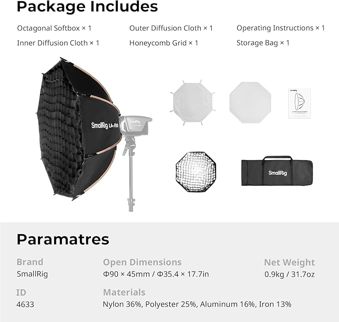 SmallRig 35"/90cm Softbox LA-O90 Quick Release Octagon Soft Box
