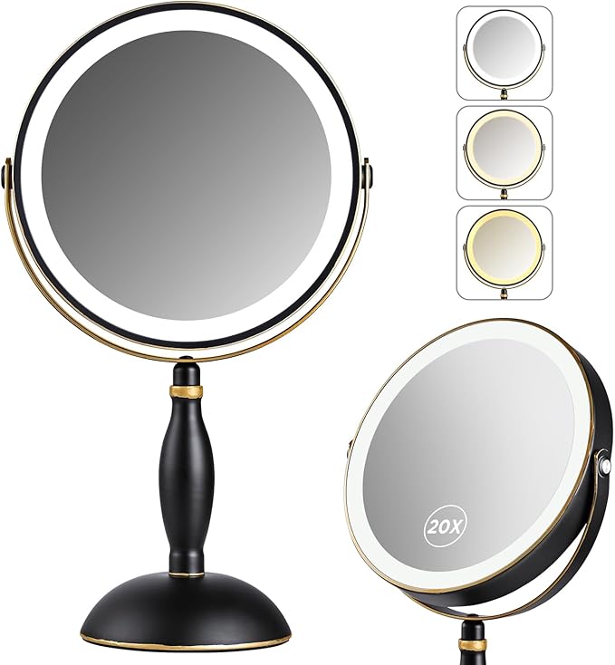 Lighted Makeup Mirror, 20x Magnifying Rechargeable Double Side Vanity Mirror