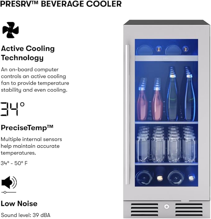 Zephyr Presrv 15" Slim Wine Fridge & Beverage Refrigerator Single Zo...