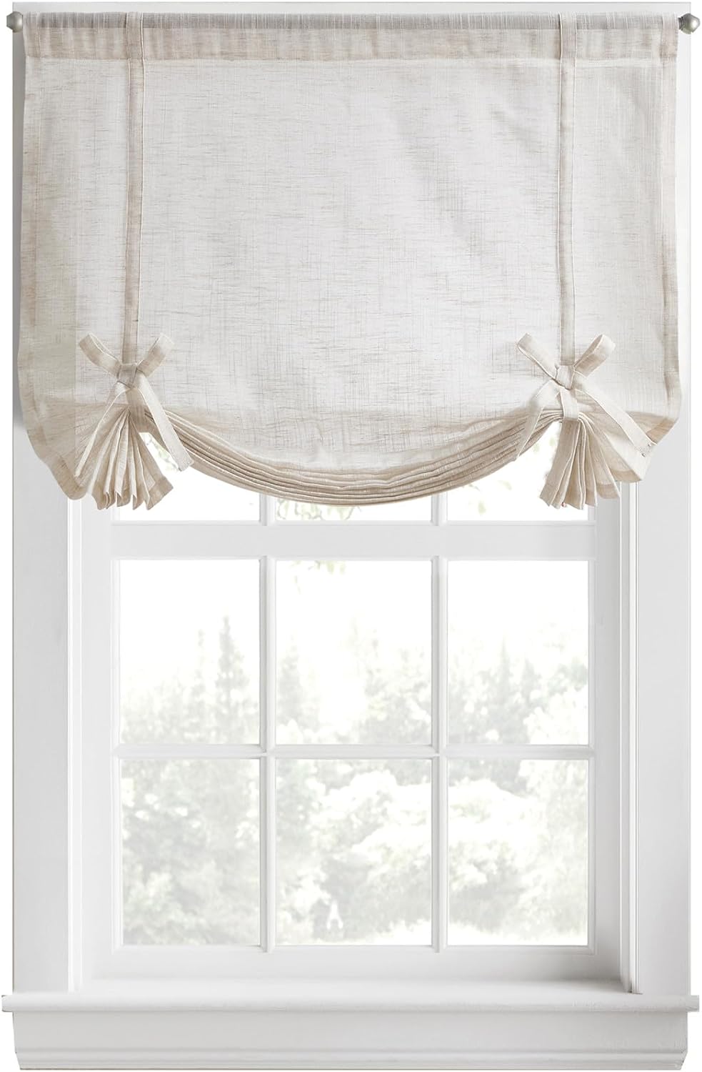 DKNY Balloon Shade Tie Up Curtain - Linen Beige 42" x 63" Light-Fil...