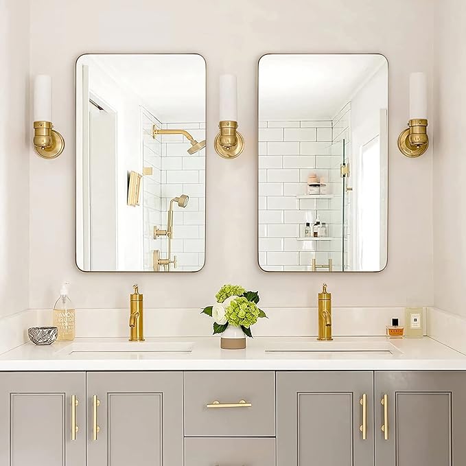 ANDY STAR 24x40 Inch Gold Bathroom Mirror, Stainless Steel Metal Frame