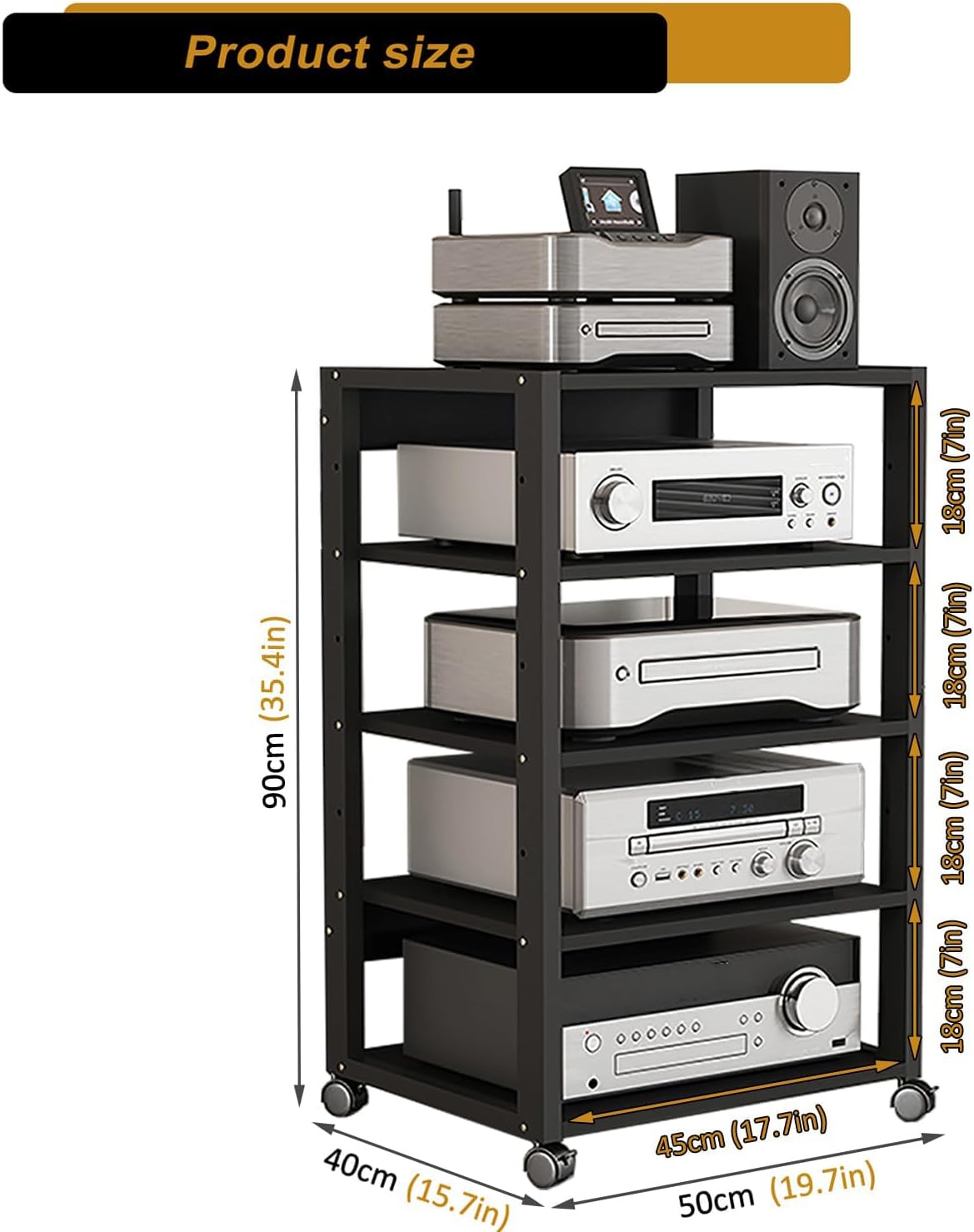 5 Tier AV Media Stand, Audio Rack Tower Stereo Components Cabinet
