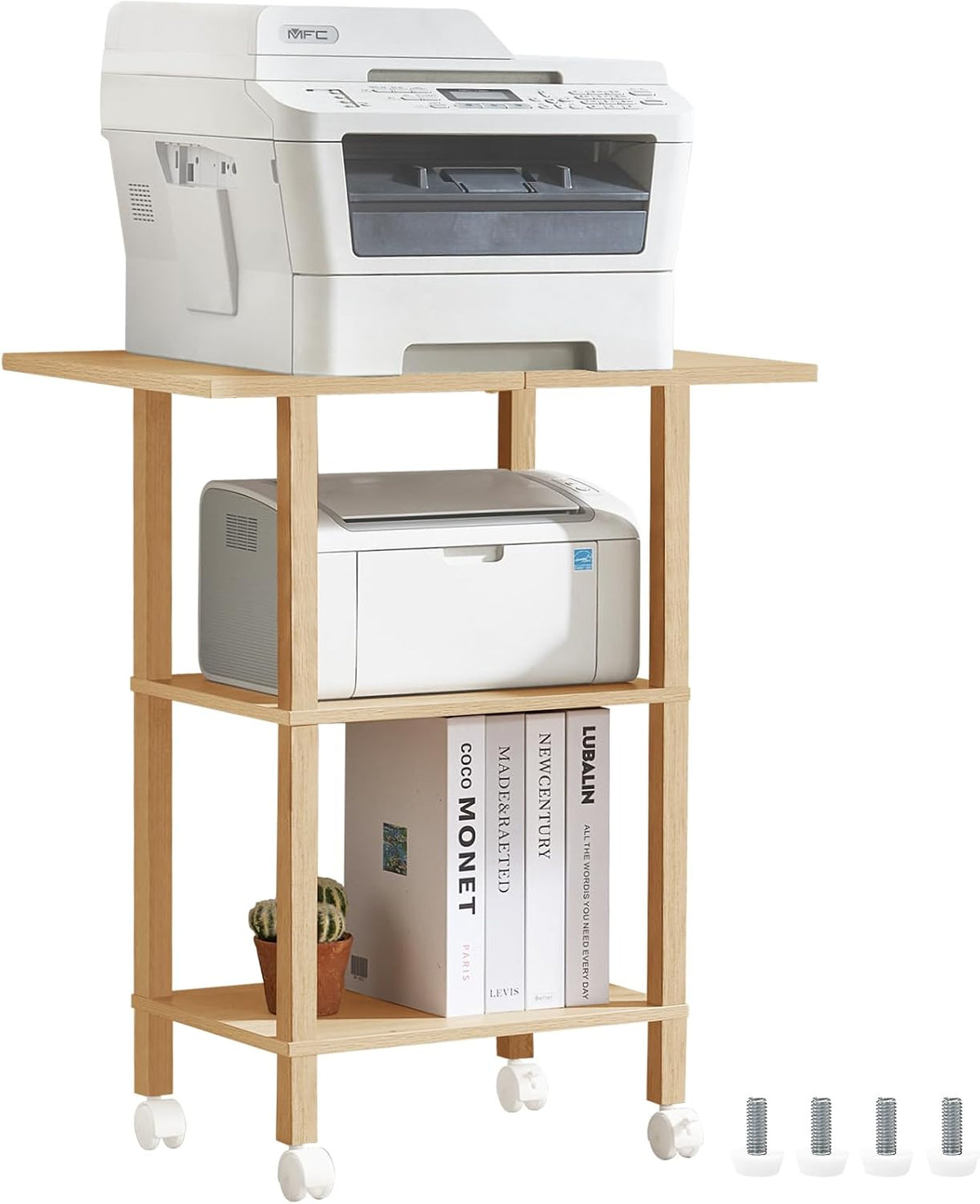 3 Tier Home Printer Stand with Storage, Natural