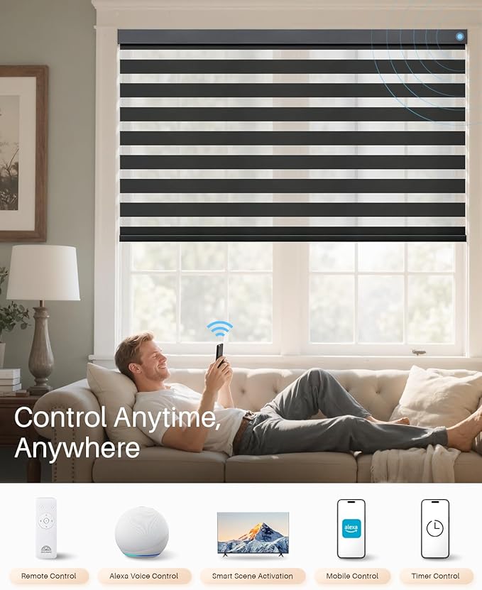 Smart Zebra Blinds for Windows, Alexa Motorized Blinds