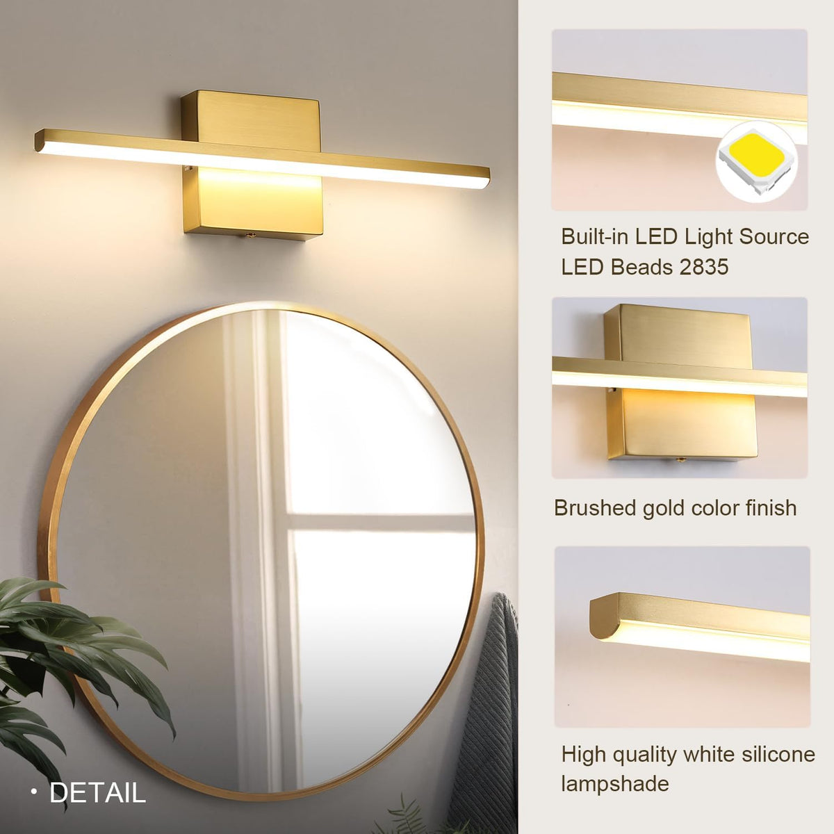 Brushed Gold Vanity Light 16 Inch Dimmable 5CCT LED