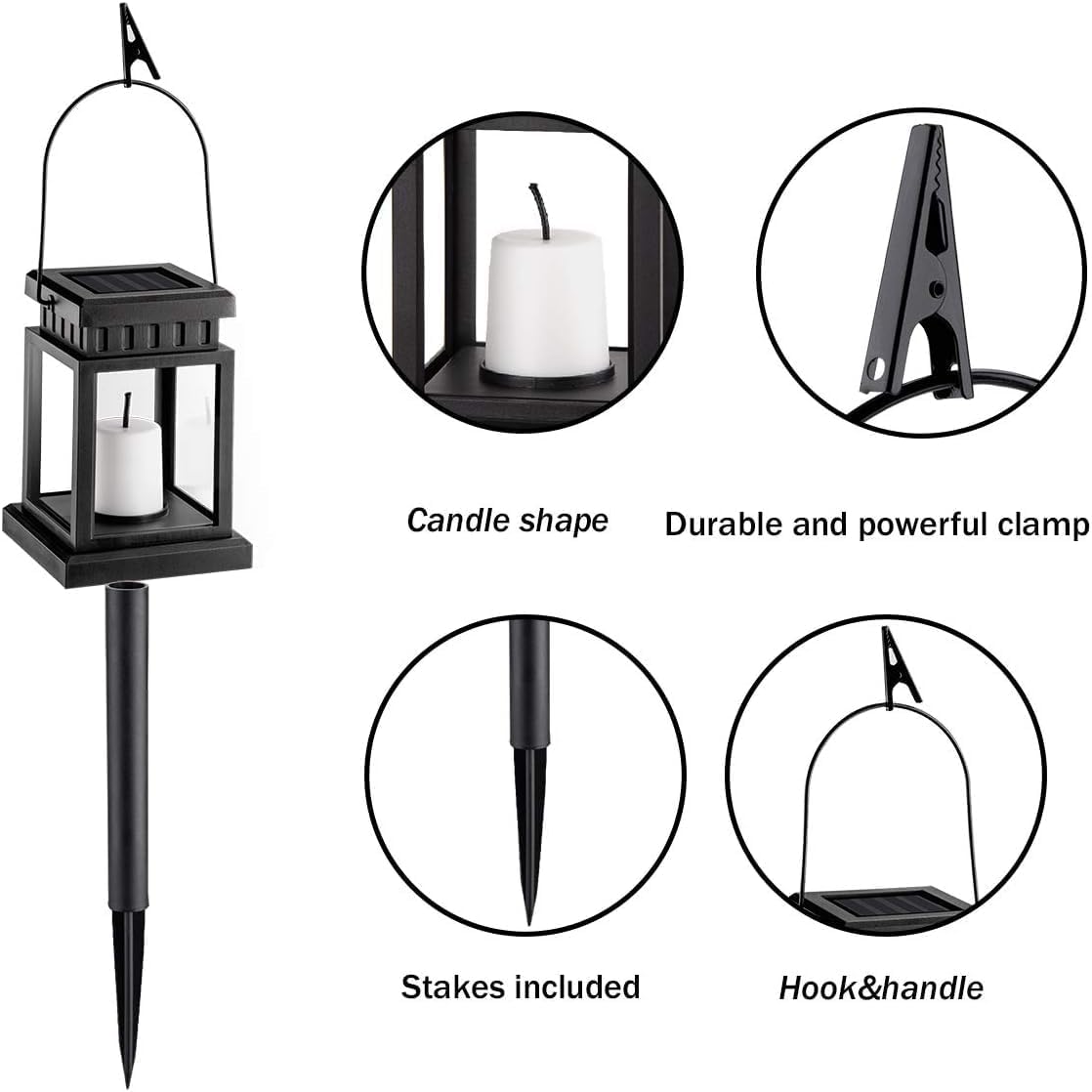 GIGALUMI 8 Pack Solar Hanging Lantern Outdoor, Candle Effect Light