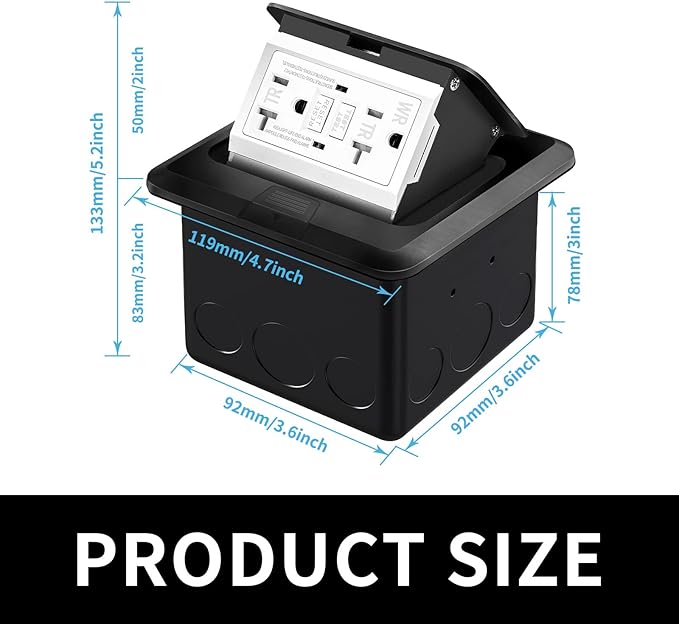Vagueior Recessed Floor Electrical Outlet Kit, Waterproof Electrical Outlet (...
