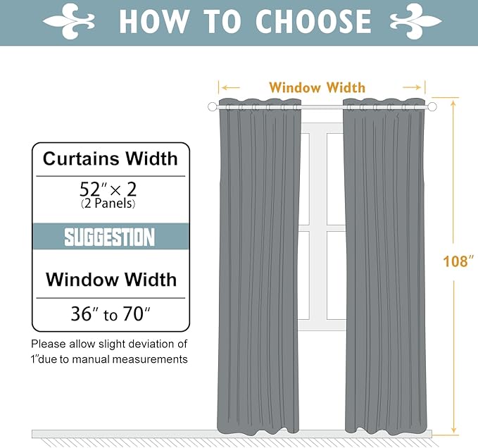 ChrisDowa Room Darkening Curtains 108 Inches Long 2 Panels Set