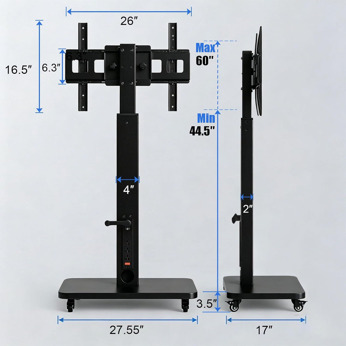 Swivel Rolling TV Stand with Power Outlet for 30-80 inch TVs up to 110 lbs