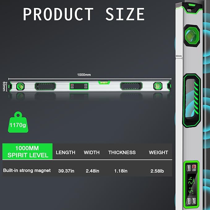 Kanayu Digital Level Digital 40'' LCD Display Magnetic Torpedo Level ...