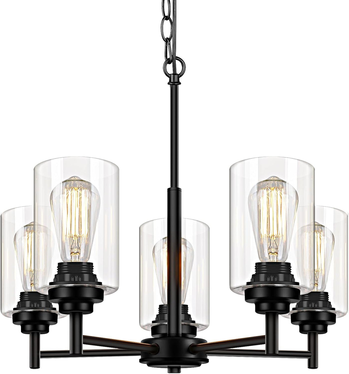 D19.8" Chandelier for Dining Room, 5-Light Black Kitchen Light Fixture