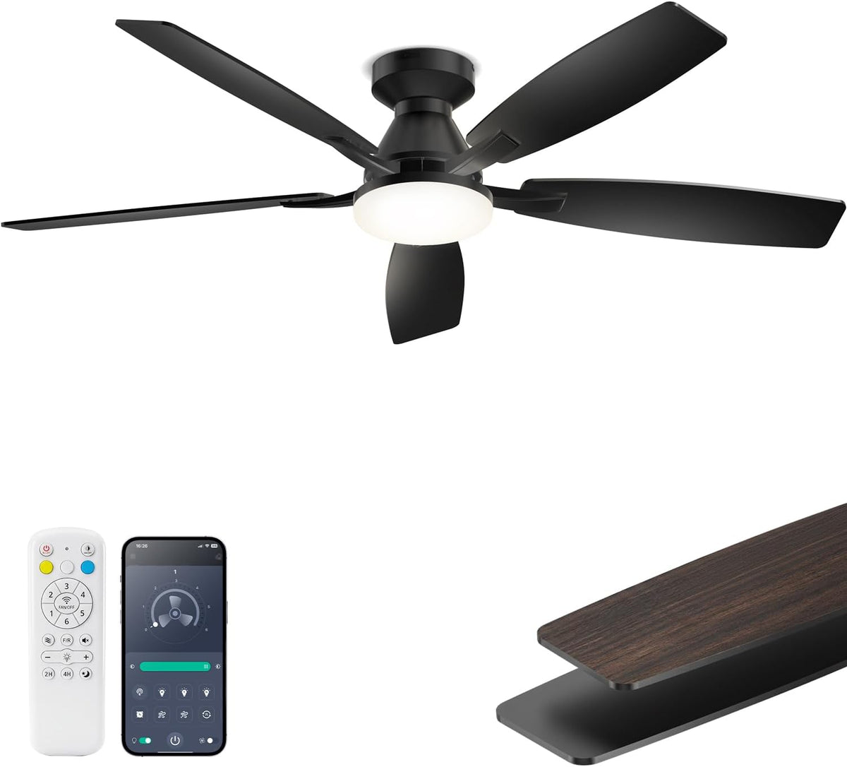 52 Inch Ceiling Fans with Lights, App & Remote Control, Quiet Reversible ...