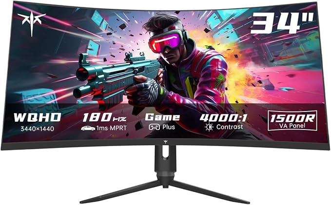 KTC 34 Inch Ultrawide Monitor, 180Hz WQHD 3440X1440 Curved Gaming Monitor