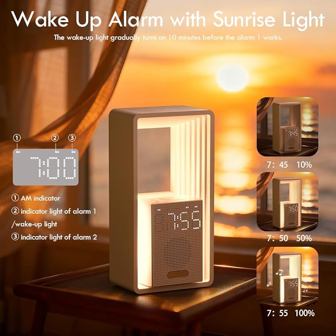 WILIT Digital Alarm Clock Sunrise, 9 Sleep Aid Sounds Wake up Light