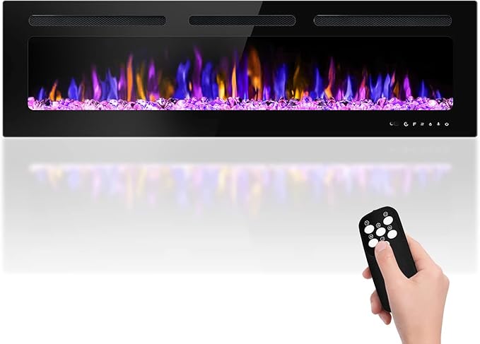60" Electric Fireplace Wall Mounted and Recessed