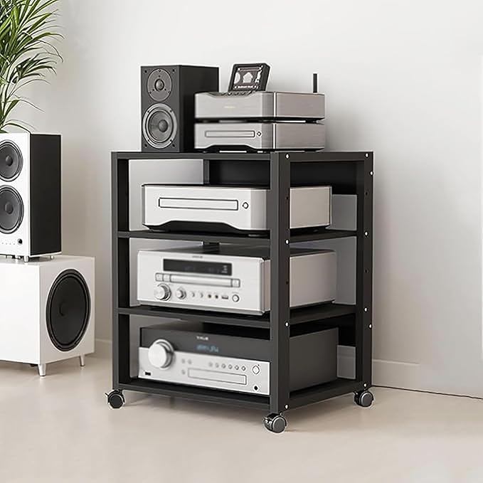 Dernoing 4 Tier Audio Rack Tower, CD Record Player Stereo Receiver AV Equipment