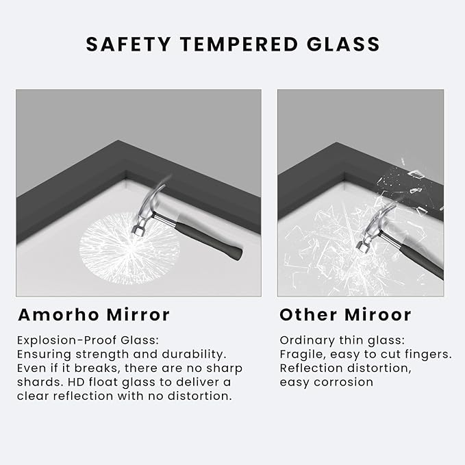 Amorho Black Bathroom Mirror, 28x36 Inch Thick Metal Framed Wall Mirrors