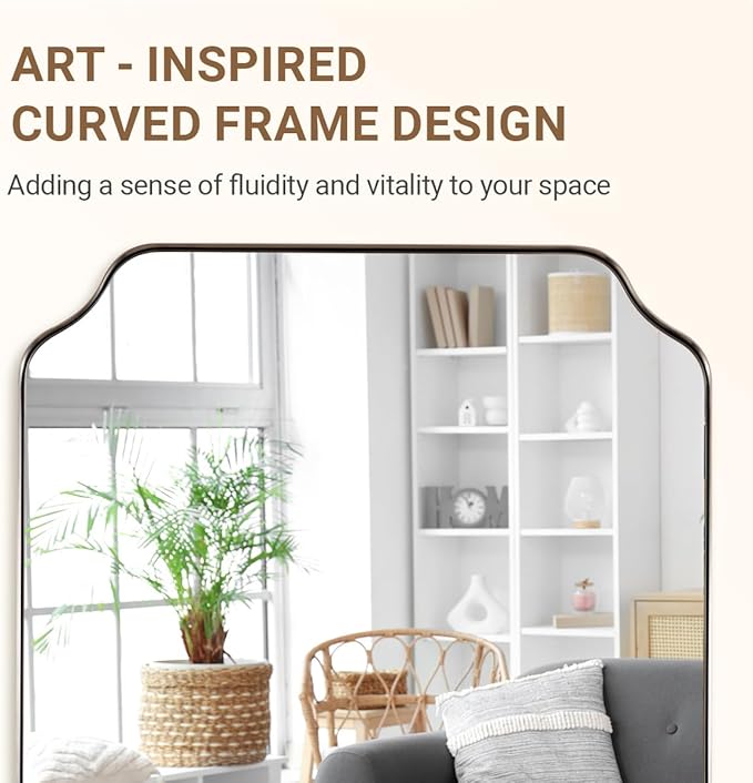 ANDY STAR Scalloped Bathroom Mirror, 24x32’’ Brushed Nickel Rectangle Mirror