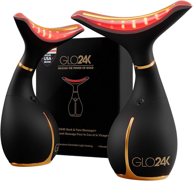GLO24K Red Light Beauty Device for Face & Neck – 2-Pack, 3-in-1 Facial an...