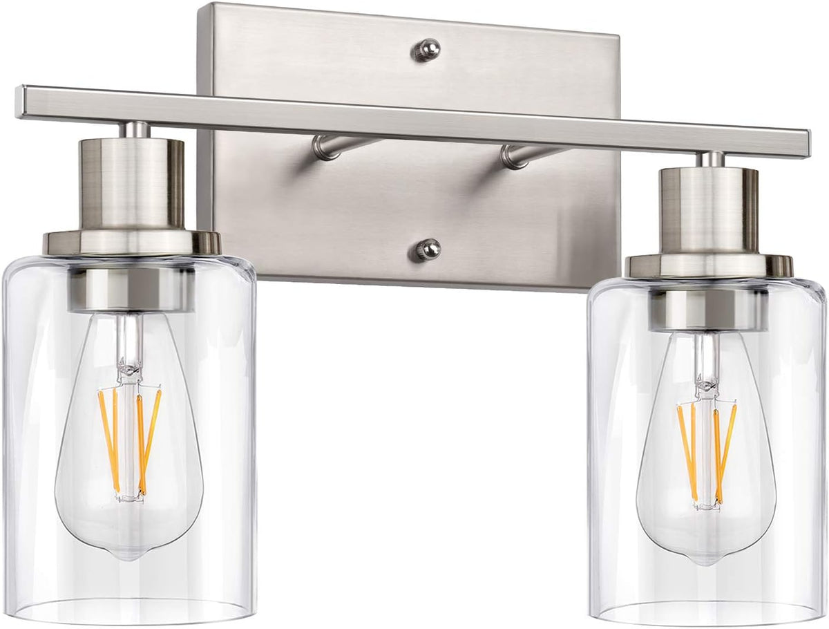 ShineTech 2-Light Bathroom Vanity Light, Brushed Nickel Modern Wall Sconce