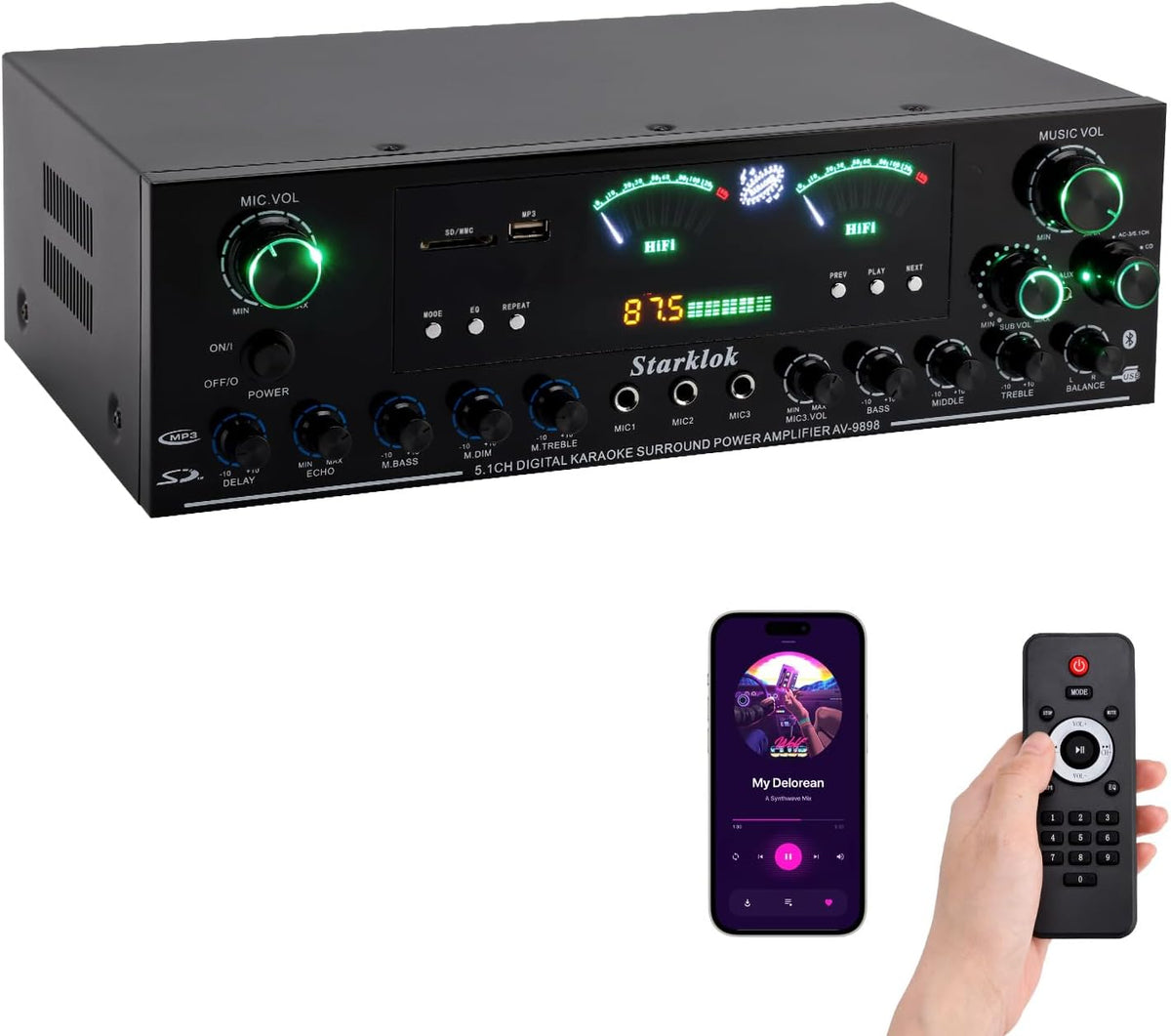 3000W Peak 5.1-Channel Home Audio Power Amplifier – HiFi Stereo Amplifier wit...