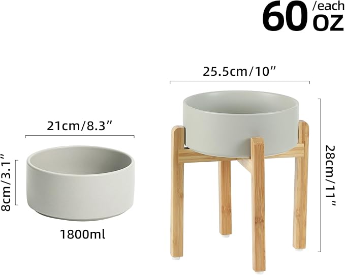 Ceramic 8.2inch Raised Dog Bowl Set, Elevated Feeder