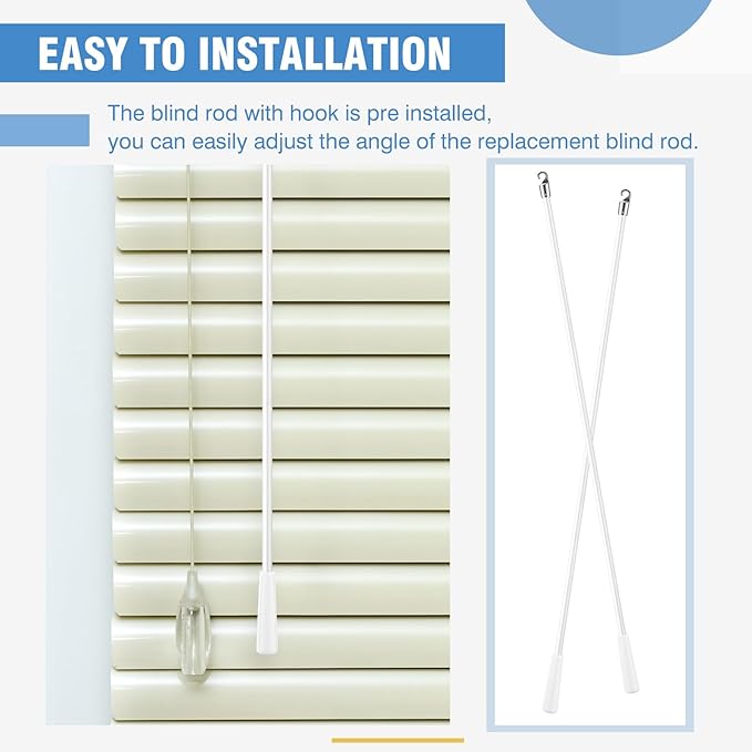 Bokon 2 Pieces White Fiberglass Blind Wand Vertical Blinds Stick Replacement
