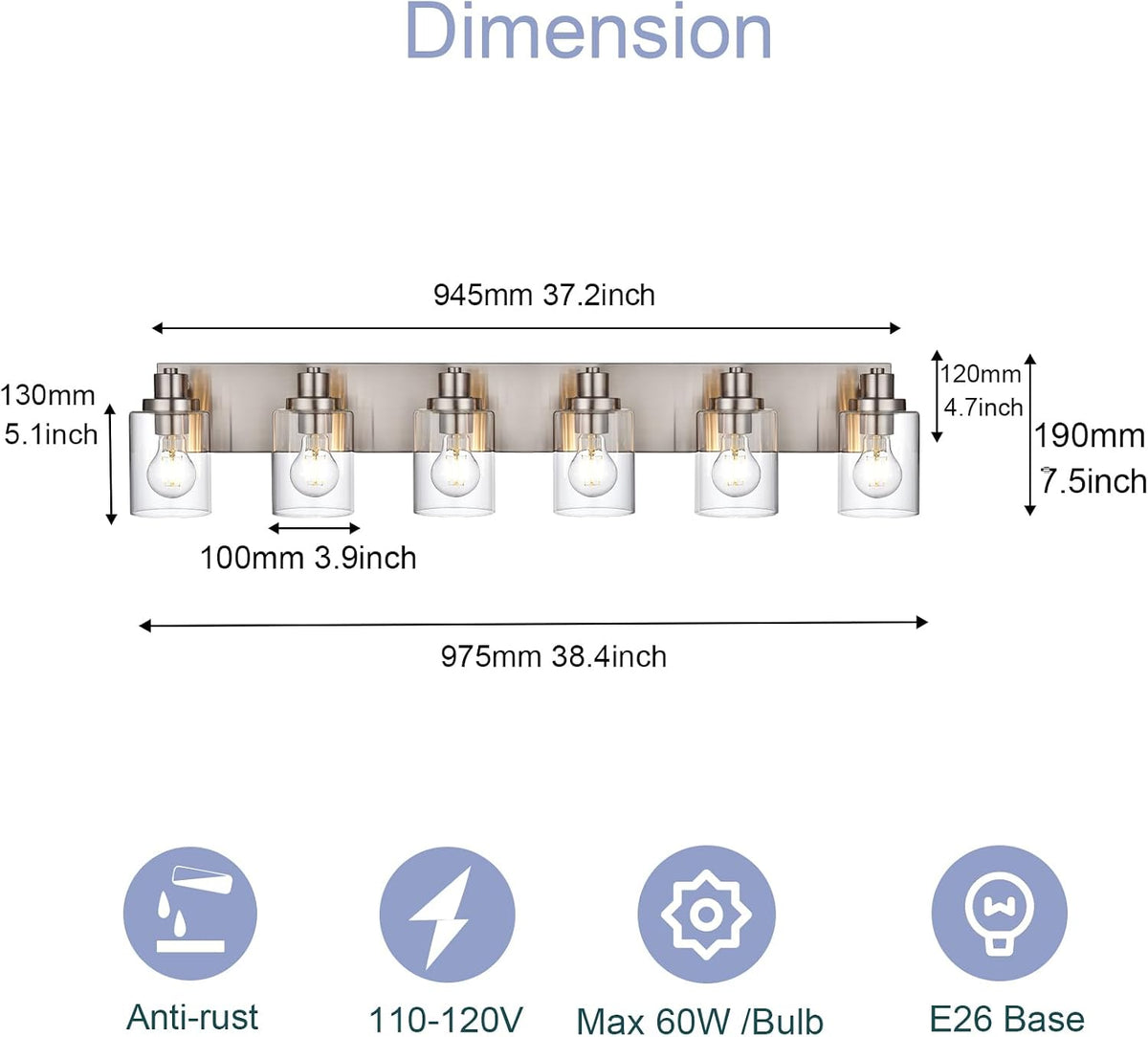 Brushed Nickel Vanity Light for Bathroom Light Fixture 6 Light