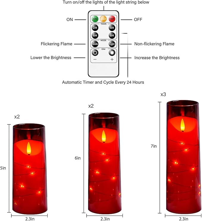 Flameless Candles with Embedded Star String, Battery Operated LED Pillar (Set...