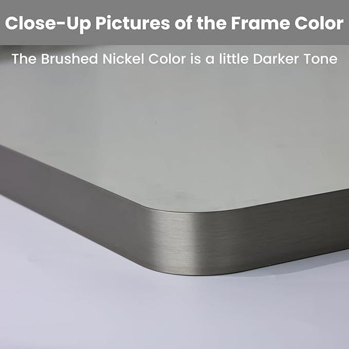LOAAO 60X36 Inch Brushed Nickel Bathroom Mirror, Rounded Rectangle Silver Metal