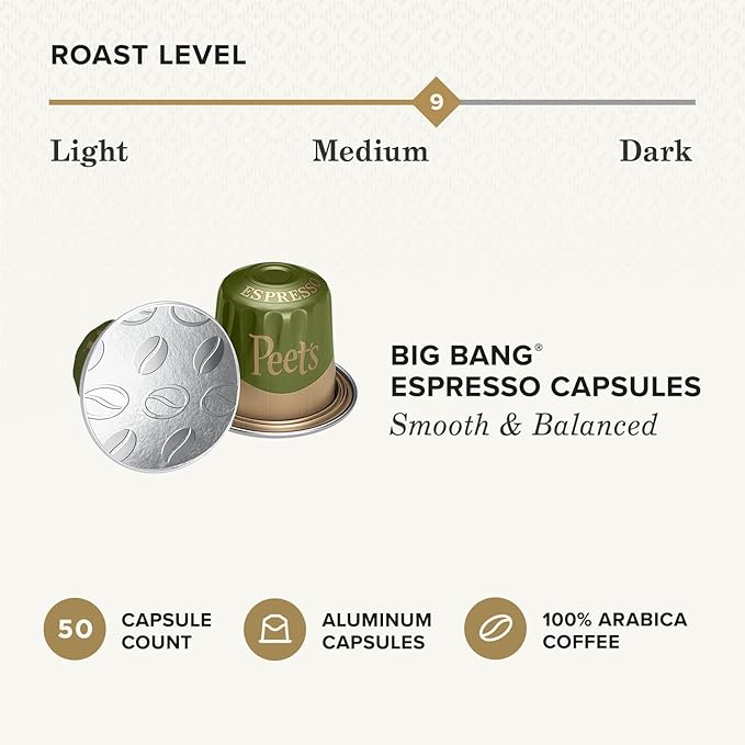 Peet's Coffee, Medium Roast Espresso Capsules, Compatible (50 Count)