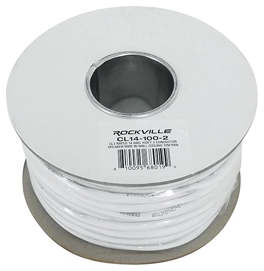 Rockville CL14-100-2 14 AWG 100ft Speaker Wire, CL2 Rated, 70V/100V Compatible