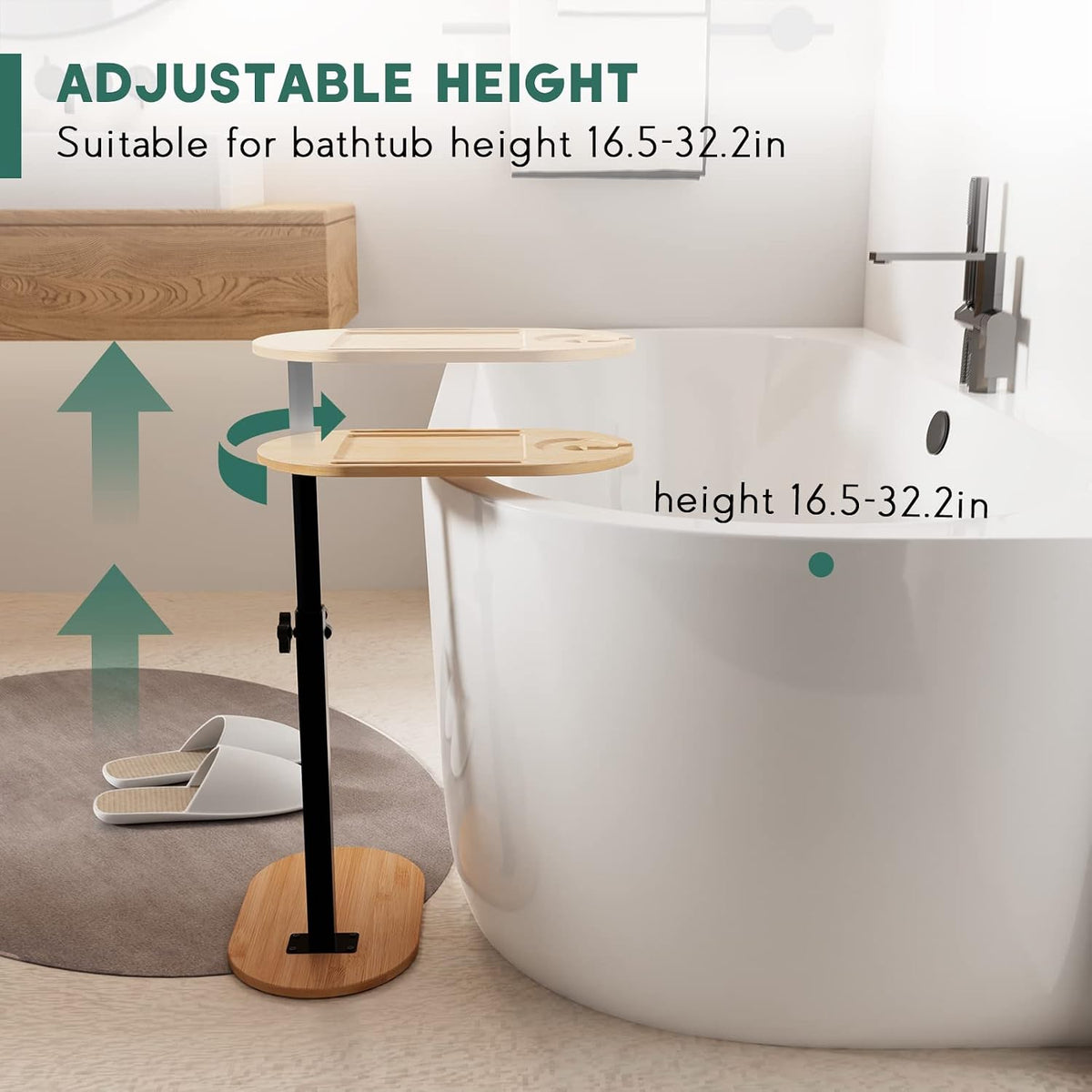 Yumkfoi Bamboo Bath tub Tray Table with Adjustable Height