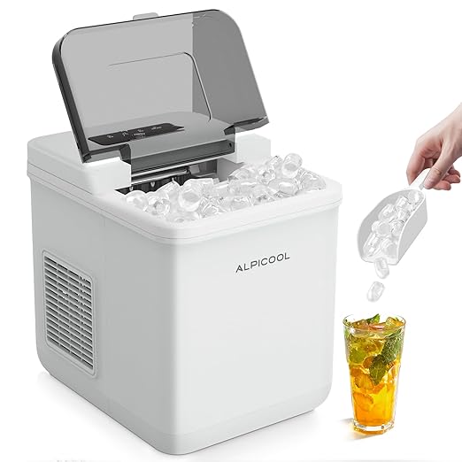 Alpicool Countertop Bullet Ice Maker, Ice Machine 9 Cubes in 8 Mins, Portable