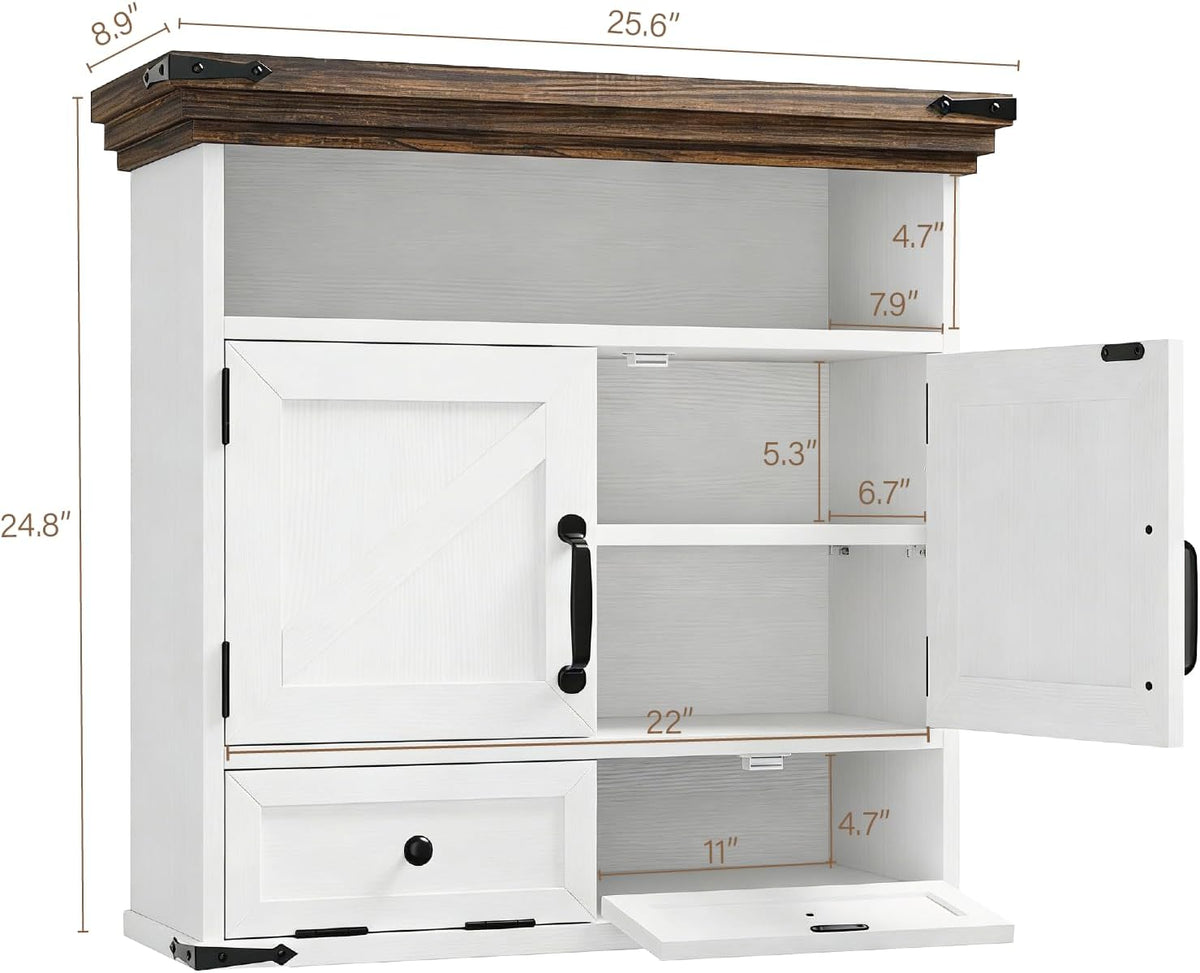Bathroom Wall Cabinet, Farmhouse Medicine Cabinet with Door, 8.9"D x 25....