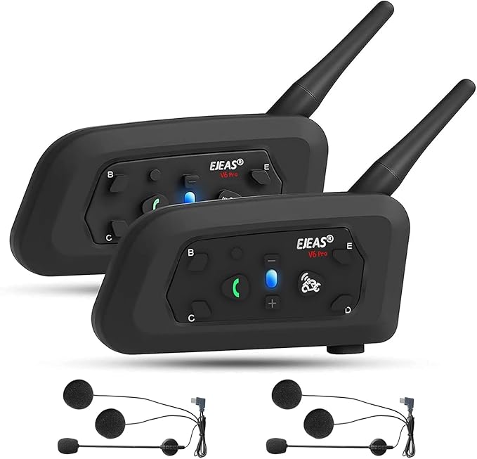EJEAS V6 Pro Motorcycle Bluetooth Headset, Upgraded 2 Riders Intercom Helmet ...