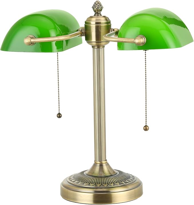 Newrays Green Double Head Glass Bankers Desk Lamp